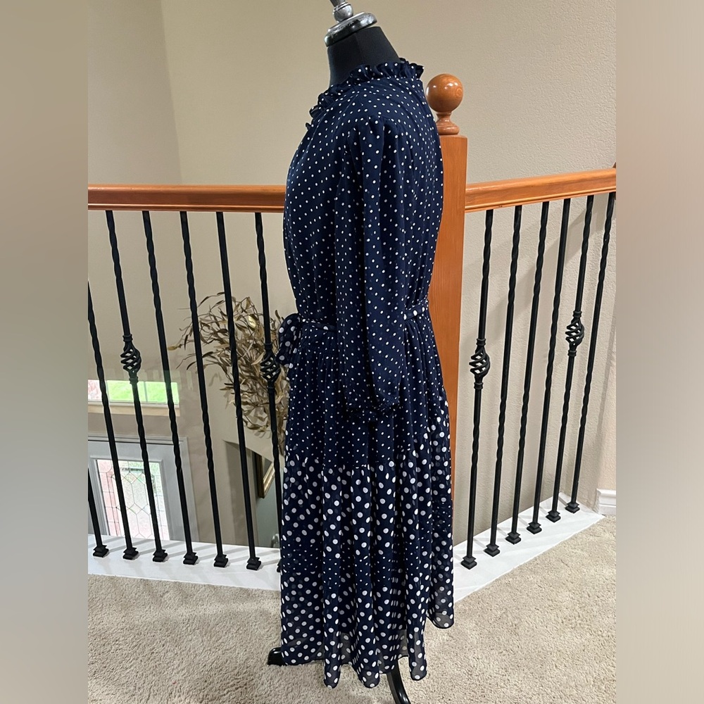 MAISON TARA Navy Polka Dot Long Sleeve TIERED MIDI LENGTH, Dress WOMEN SIZE 16W - Picture 7 of 11